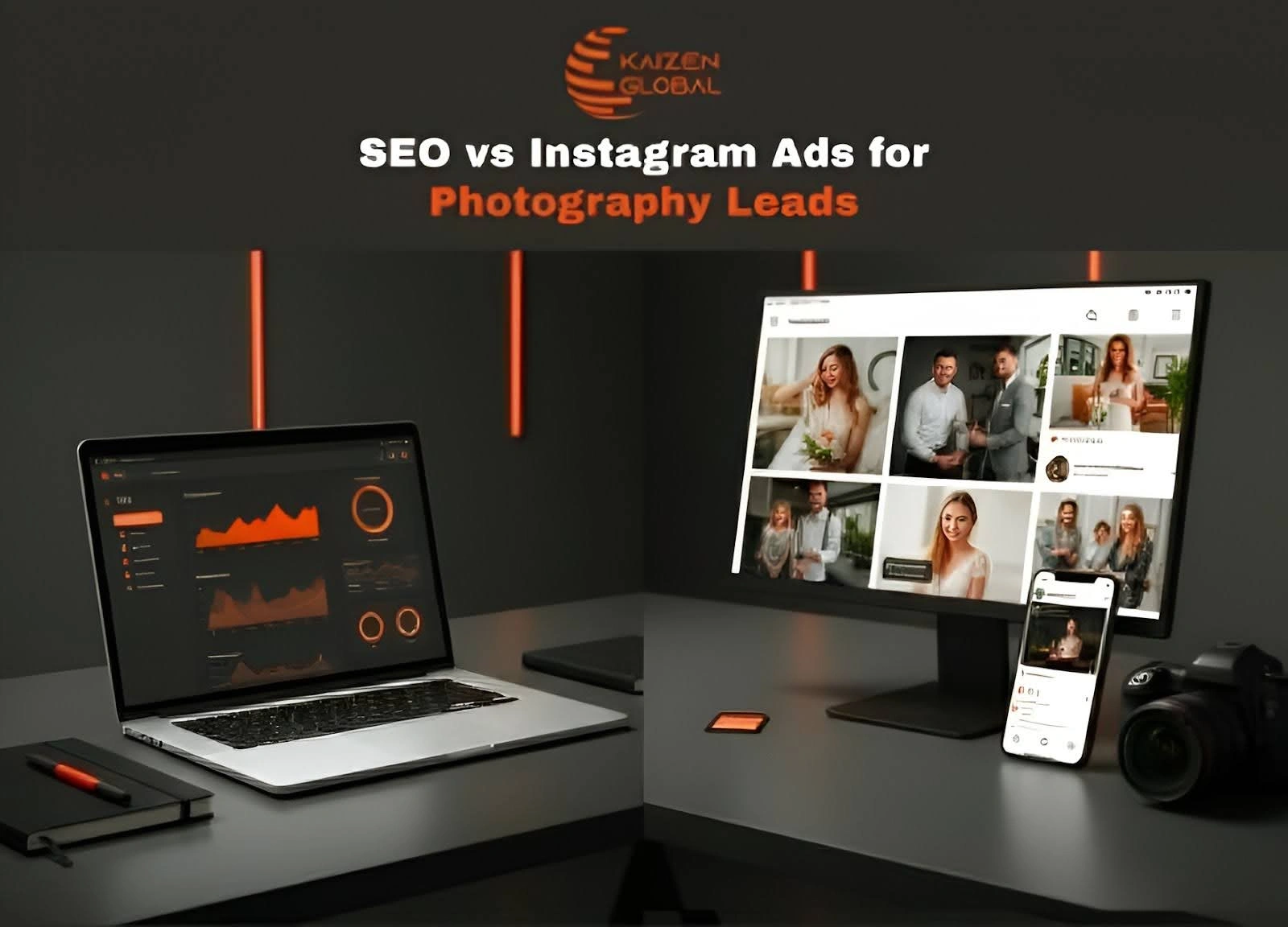 This image depicts SEO vs. Instagram Ads for Photography Leads
