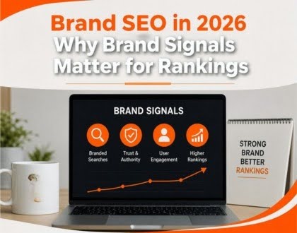 This image depicts Brand SEO in 2026 and brand signals for rankings
